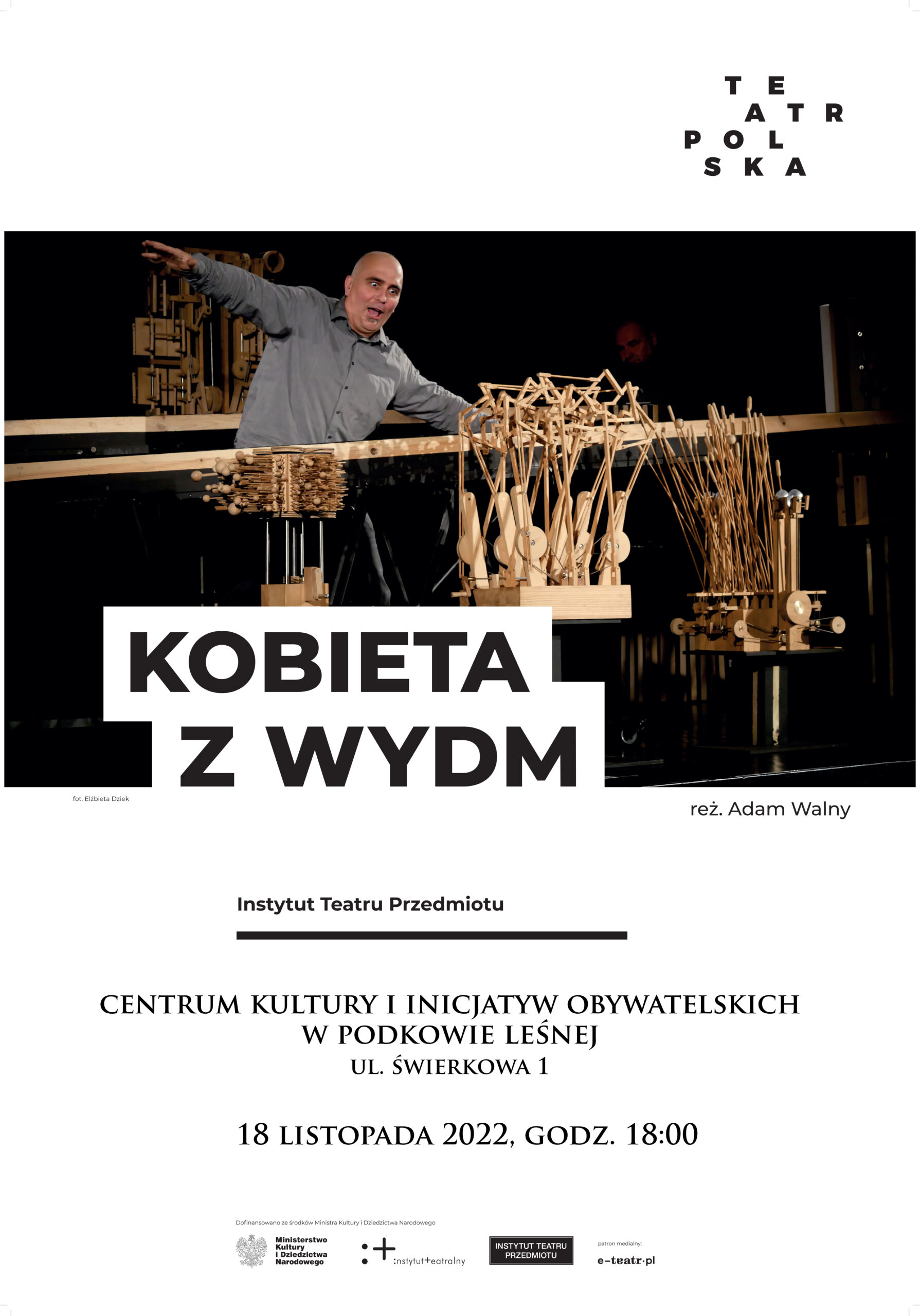 Plakat Instytutu Teatru Przedmiotu pt "Kobieta z Wydm" reżyser Adam Walny